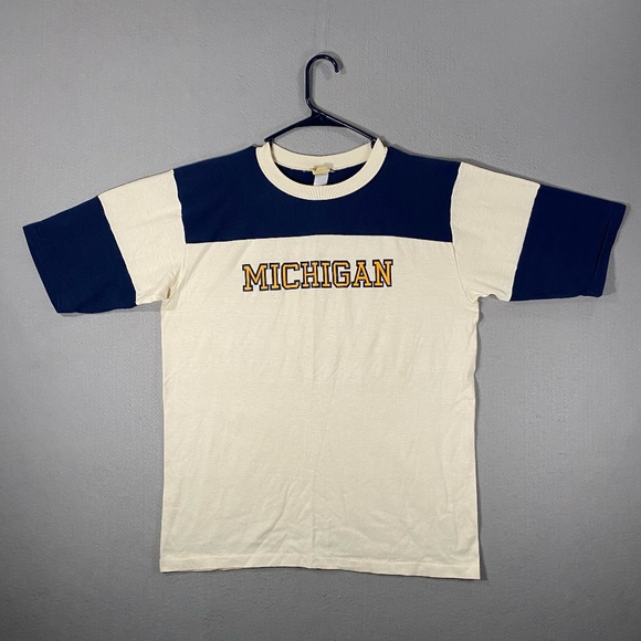 Vintage University of Michigan UofM White Blue T Shirt Logo 7 Size XL *Read - Picture 1 of 10